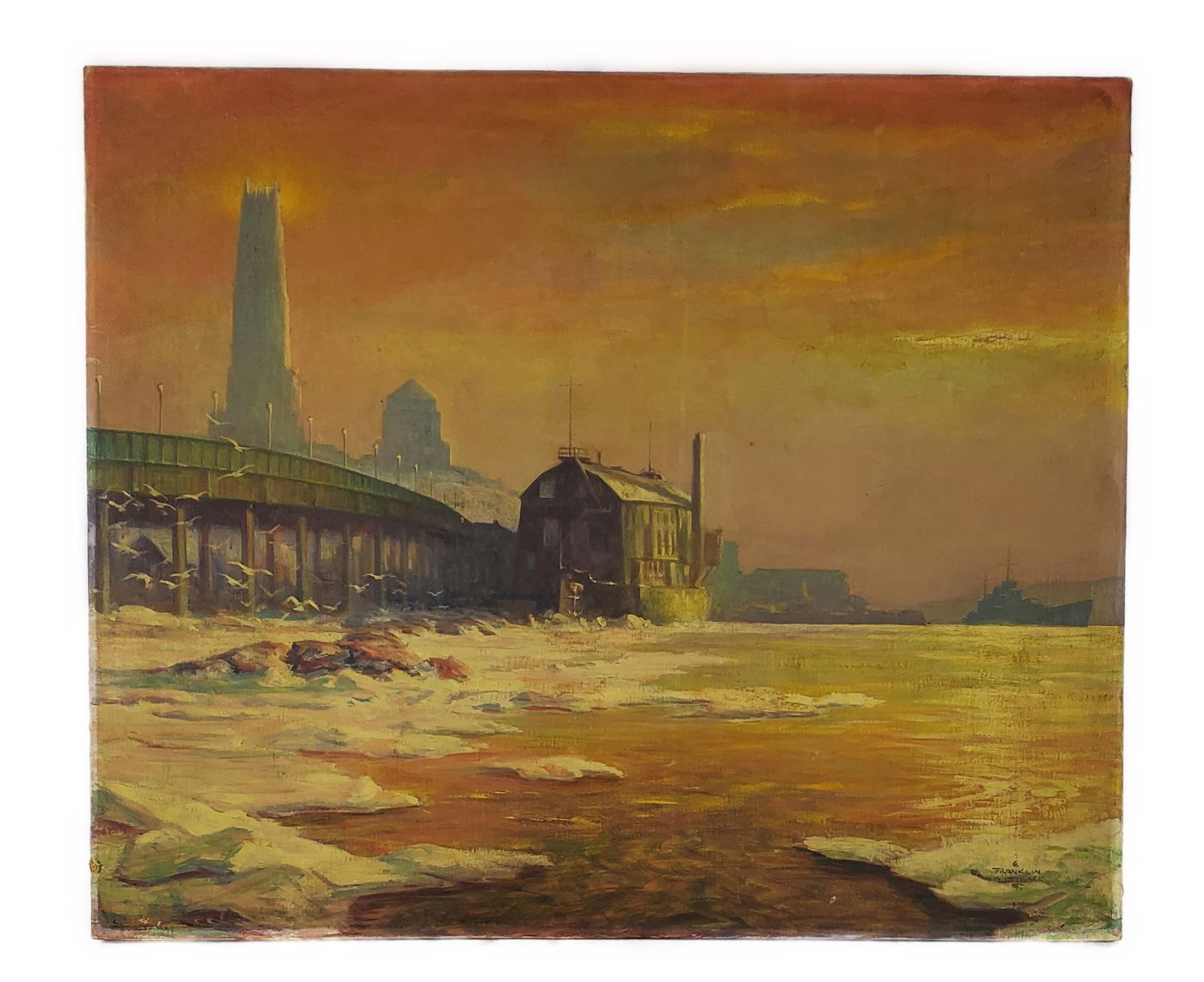Edgar Franklin Whittmack (American, 1894-1956) River Scene at Sunset with Buildings, Signed, Oil on (1 of 5)