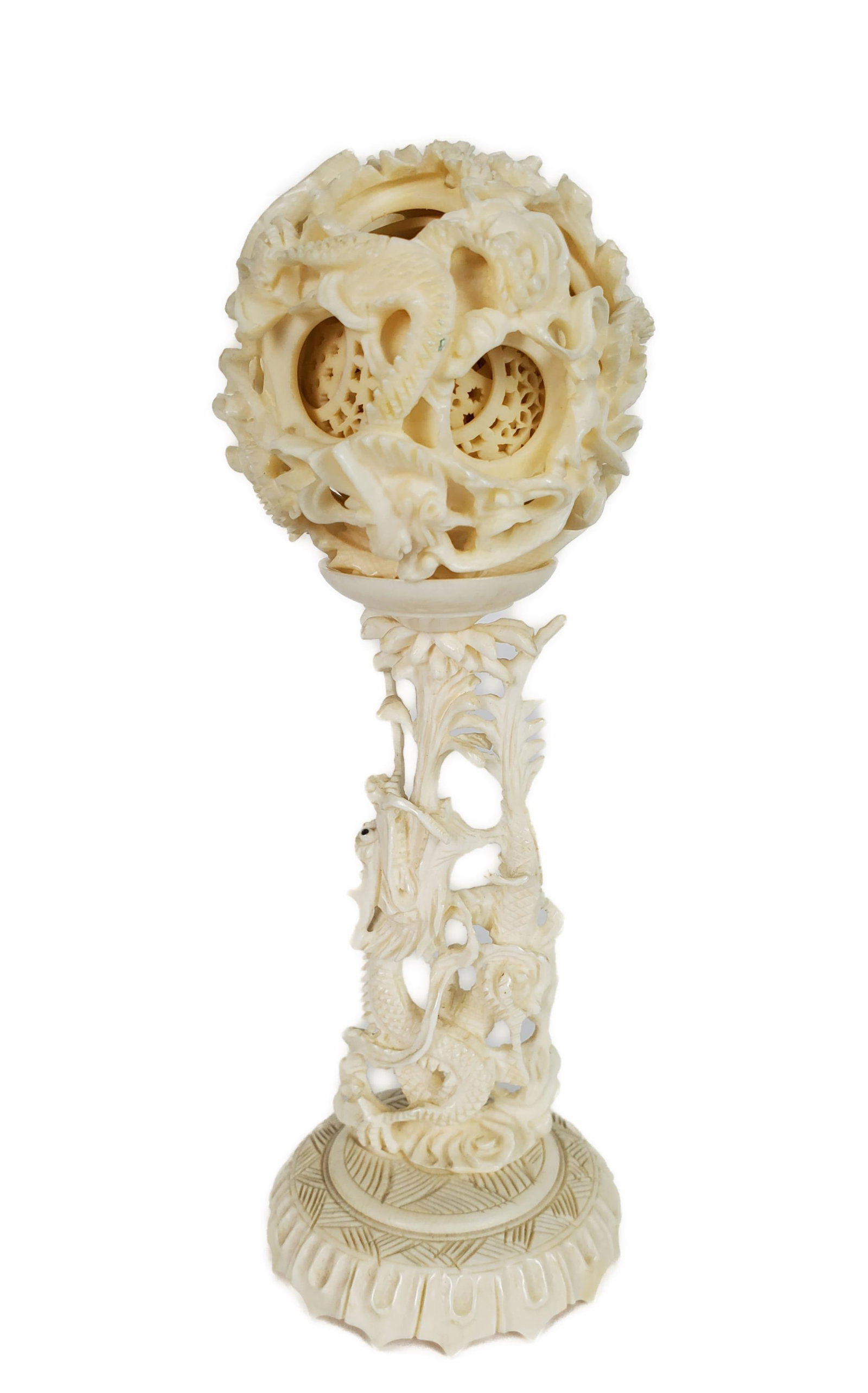 Chinese Carved Magic Ball on Stand (2 pcs.), 6 1/2" h. Ball-2 1/2" h. 2 1/4" w., Note: This lot can (1 of 4)