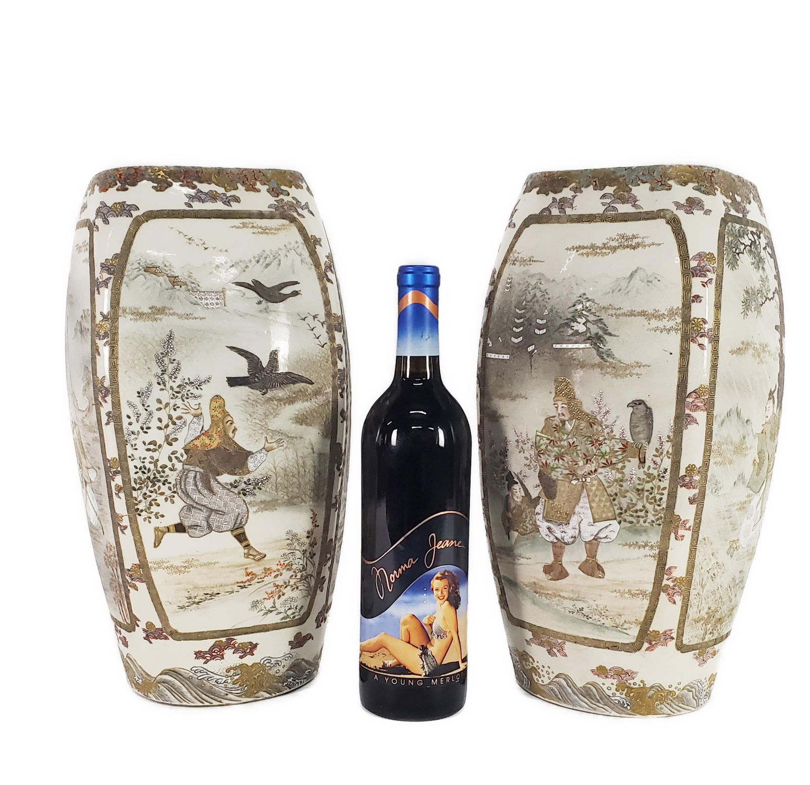 Pair of Antique Japanese Satsuma Vases, Meiji period (1868-1912), each heavily decorated with panels (1 of 11)