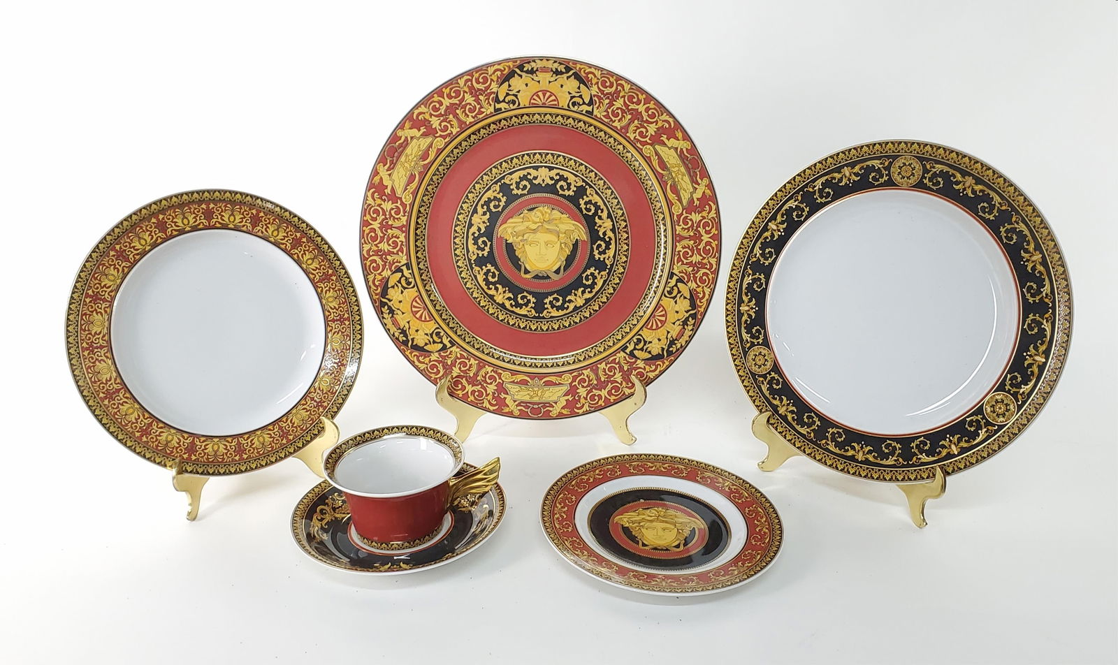 Five Piece Versace Rosenthal Porcelain China Set in the Medusa Pattern, marked on the back, to (1 of 4)