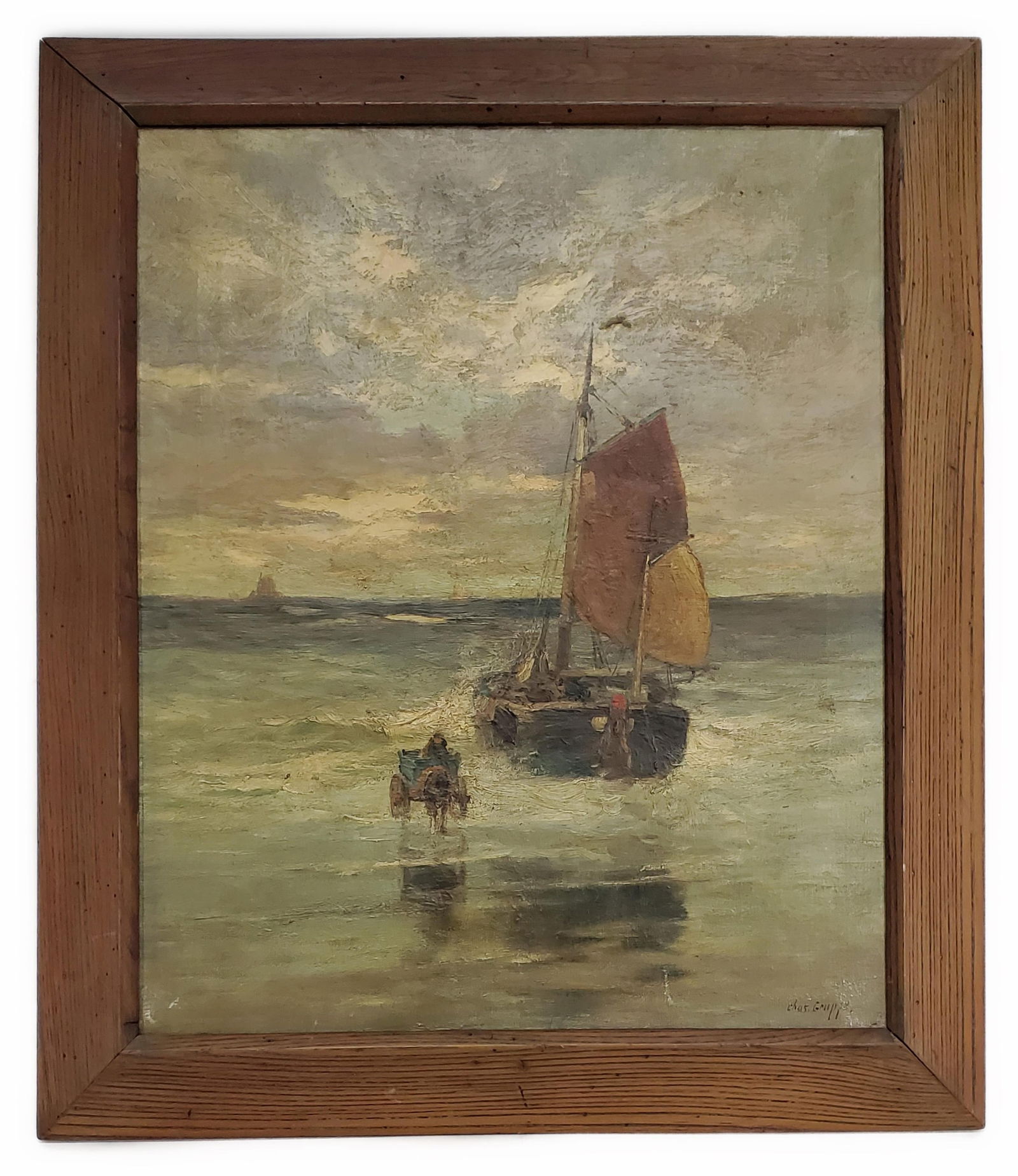 Charles P. Gruppe (Canadian, 1860-1940) Fishing Boat with Figure in Horse Cart, Oil on Canvas, (1 of 5)