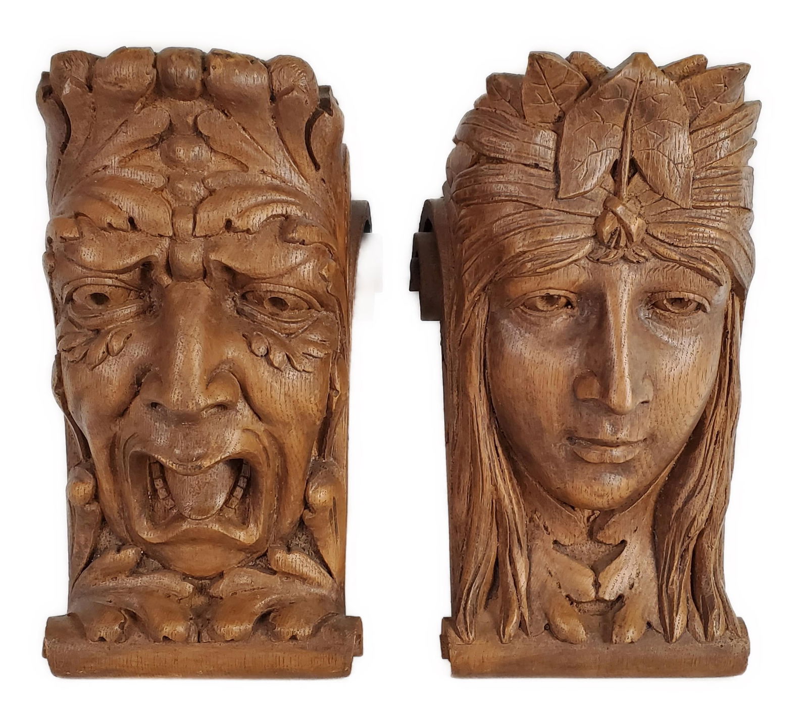 Pair of Faux Oak Composition Renaissance Revival Style Wall Brackets, each signed Wooden Nickle (1 of 6)