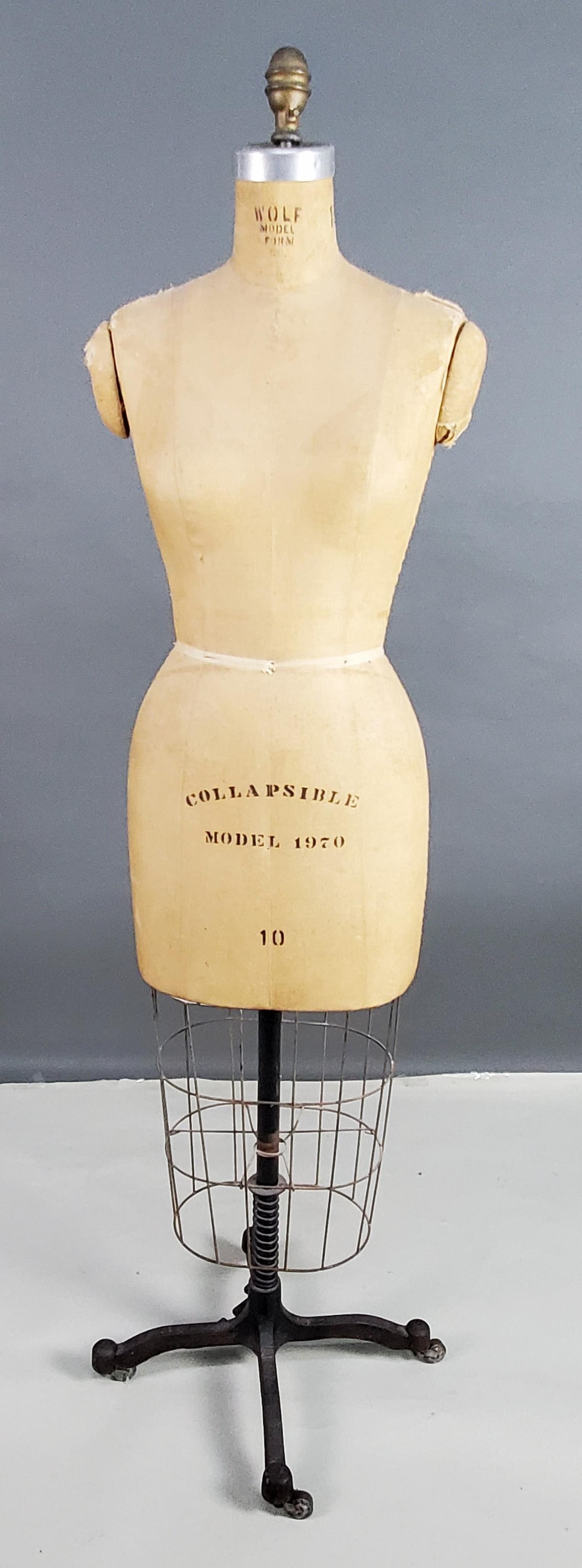Vintage Wolf Model Dress Maker's Form on casters, stencil marked, Size 10, 62" h.13" w. 13" d. (1 of 4)