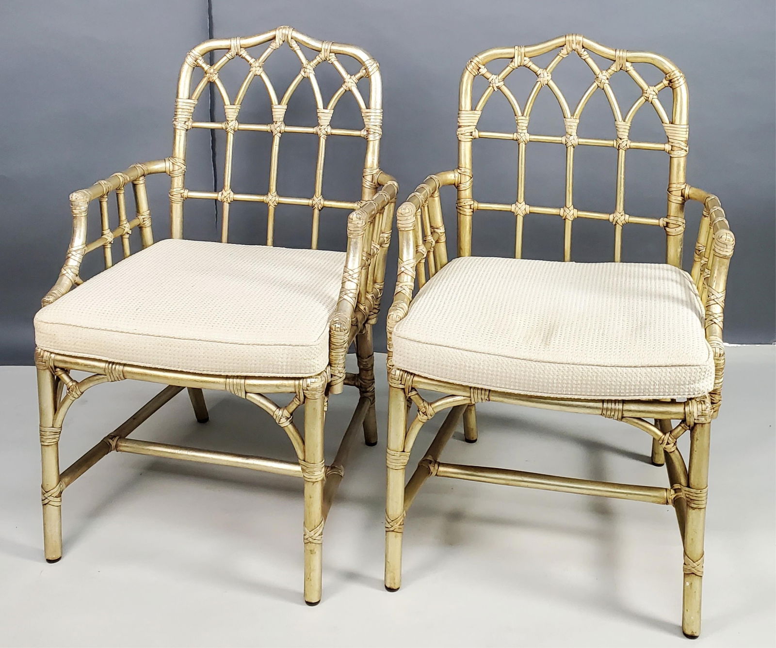 Set of Six Vintage McGuire Rattan Chairs to include two armchairs and four side chairs, one with the (1 of 8)