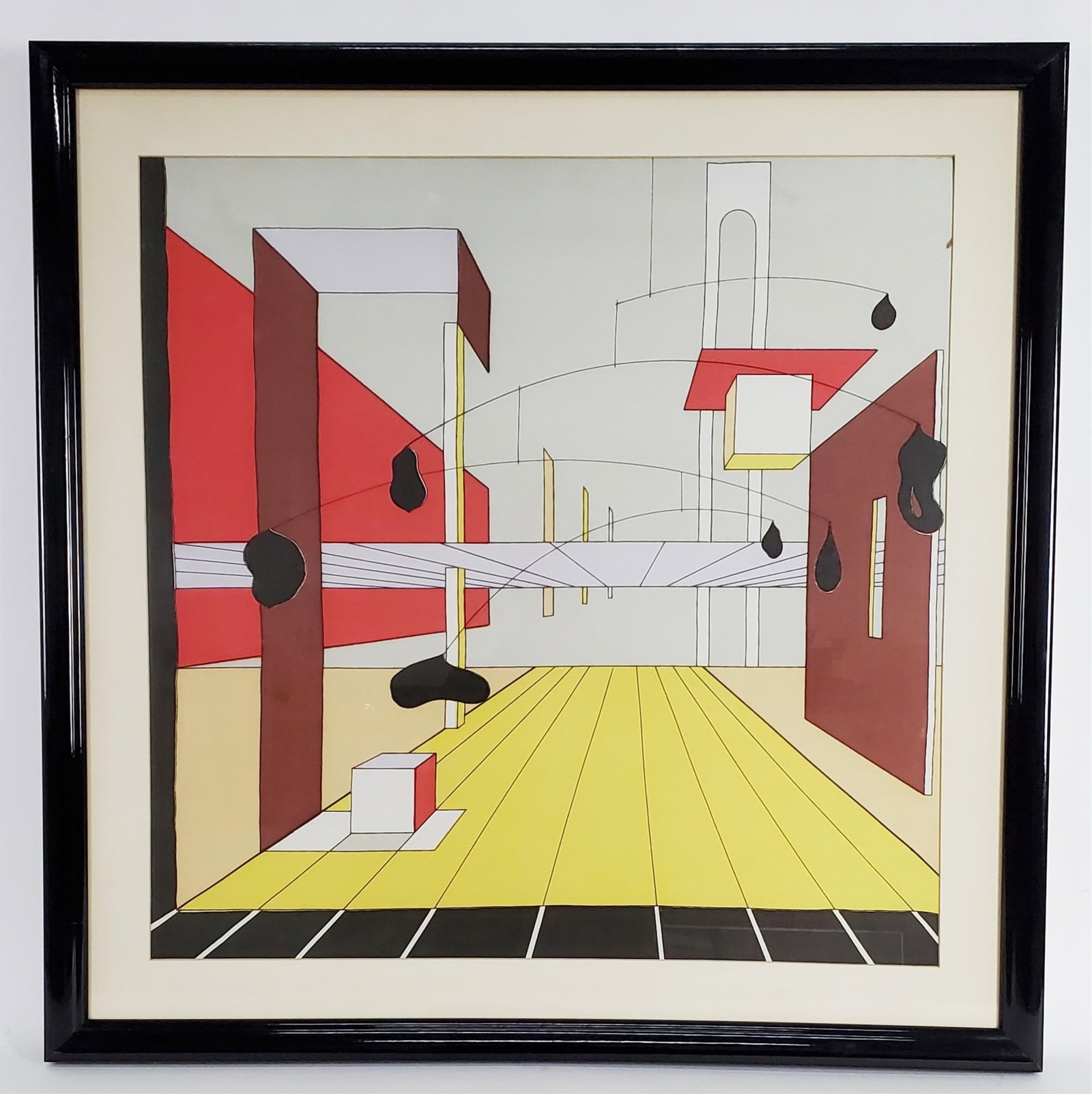 A 20th Century Color Lithograph, Interior with Mobiles, unsigned, Sight-25" x 24 1/2", Overall-31" x: A 20th Century Color Lithograph, Interior with Mobiles, unsigned, Sight-25" x 24 1/2", Overall-31" x 31"
