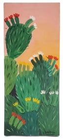 Bibi Zogbe (Lebanese, 1890-1973) Cactus Landscape, Oil on Board, Signed BIbi Zogbe lower right,