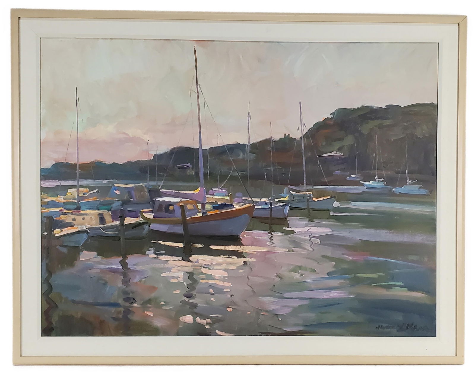 James P. Kerr (American, b. 1953) Moored Sailboats, Oil on canvas, Signed lower right, 36" x 48", (1 of 5)