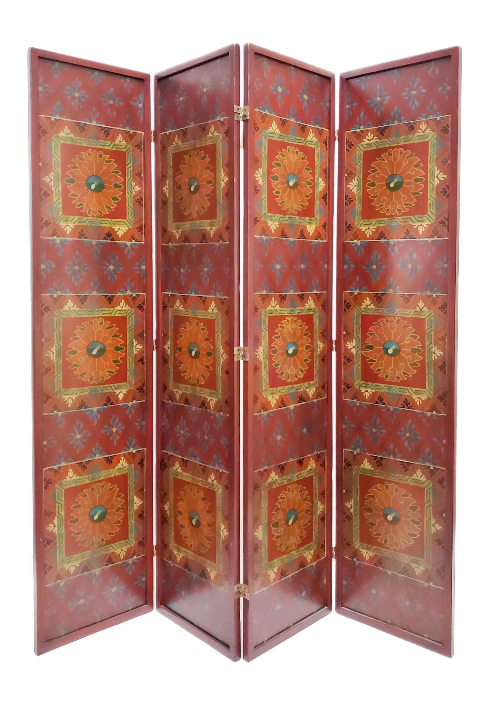 Contemporary Four Panel Painted Floor Screen, 79" h., each panel-18" w. (1 of 2)