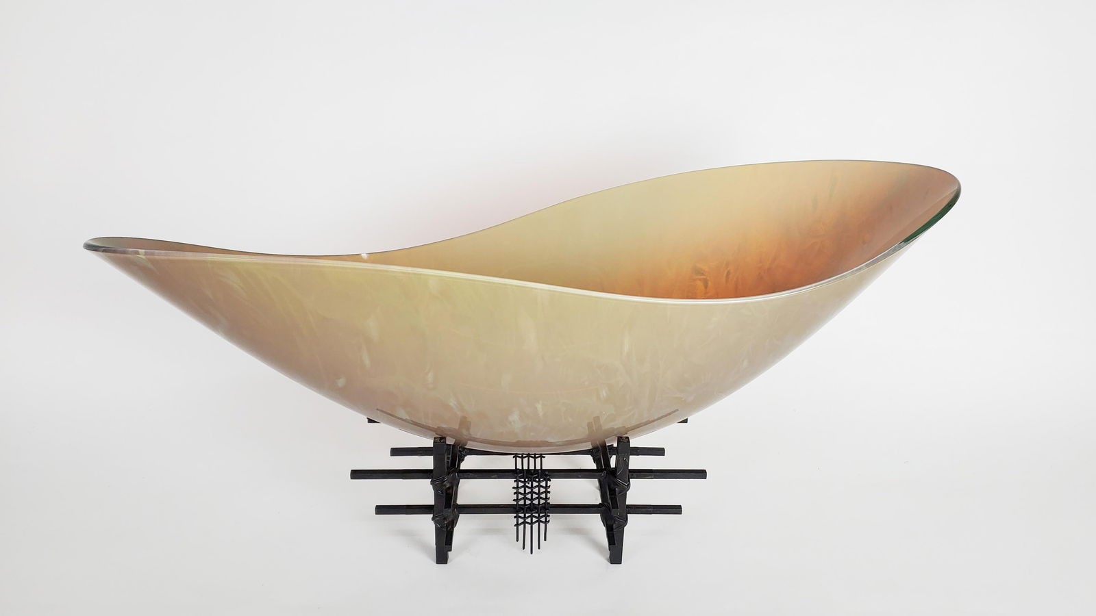 Contemporary Studio Art Glass Elliptical Glass Bowl on Stand, signed on the bottom and dated 2006, 9 (1 of 4)