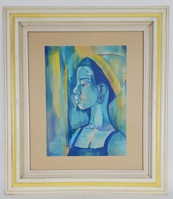 Gerald Sekoto (South African, 1913-1993) Profile Portrait of a Woman, Watercolor on Paper, Signed G.