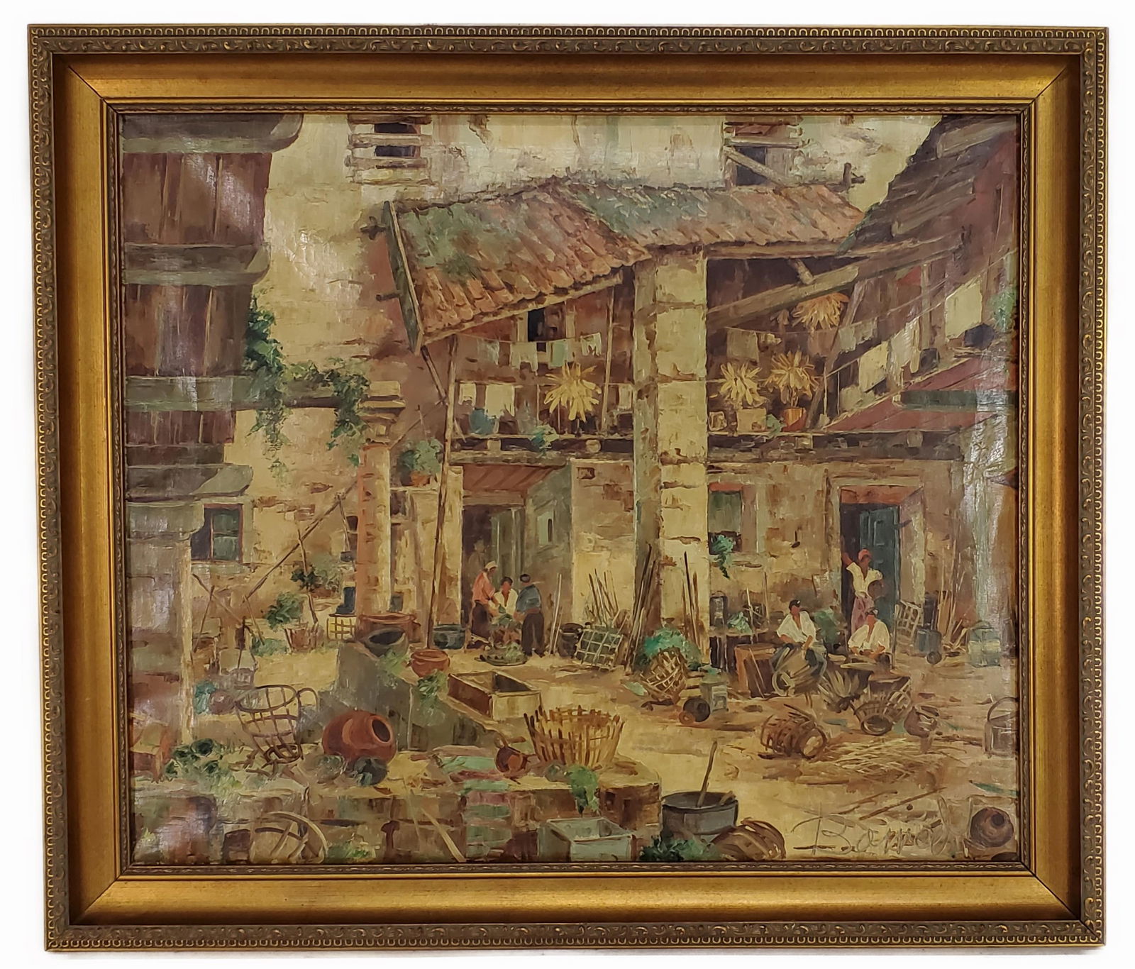 Spanish School (Early 20th Century), Scene with Basket Makers Oil on Canvas, Signed lower right, 21 (1 of 3)