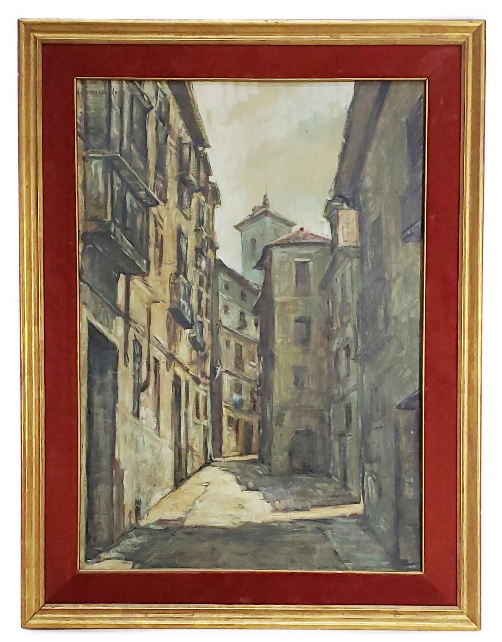 A Early 20th Century Oil on Canvas Painting European Street Scene, Unsigned, 27 1/2" x 19 3/4", (1 of 4)
