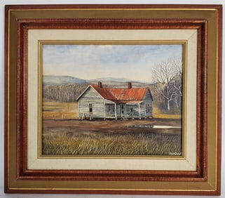 Herbert Weintraub (American, 1934-2019) Country Cabin Landscape Painting