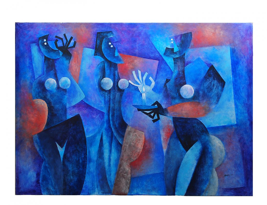 BYRON GALVEZ (Mexican. 1941-2009): Untitled. Signed "Byron" l/r. Oil on Canvas. Measuring 47 1/4" by 63 1/4". Unframed. (Cond: good) (4000/6000)
