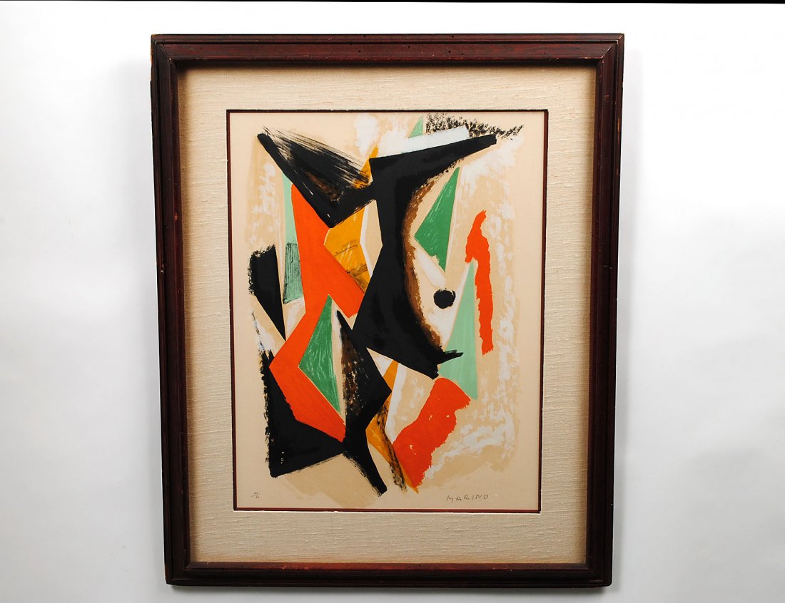 MARINI MARINO (Italian. 1901-1980): Untitled. Signed "Marino" l/r in pencil and numbered 20/50. Color Lithograph. Sight measuring 23 1/2" by 18". Framed behind glass. (Cond: good, light toning) (200/300)