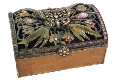 Jay Strongwater Enamel, Metal, and Bejeweled Butterfly Box, marked, 1 1/2" h. 2 7/8" w. 2" d.