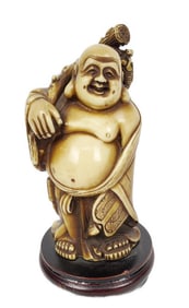 Chinese Carved Figure of Hotei on Stand, 5 1/4" h. 2 3/8" w.