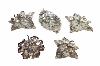 Group of Five Buccellati Silver Small Leaf Dishes, all marked, larges-5 1/4" x 3", 251 grams