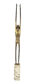 A Giacometti Style Bronze Sculpture, on a stone base, 38" h. 3 1/2" w., Overall-48 1/4" h.,