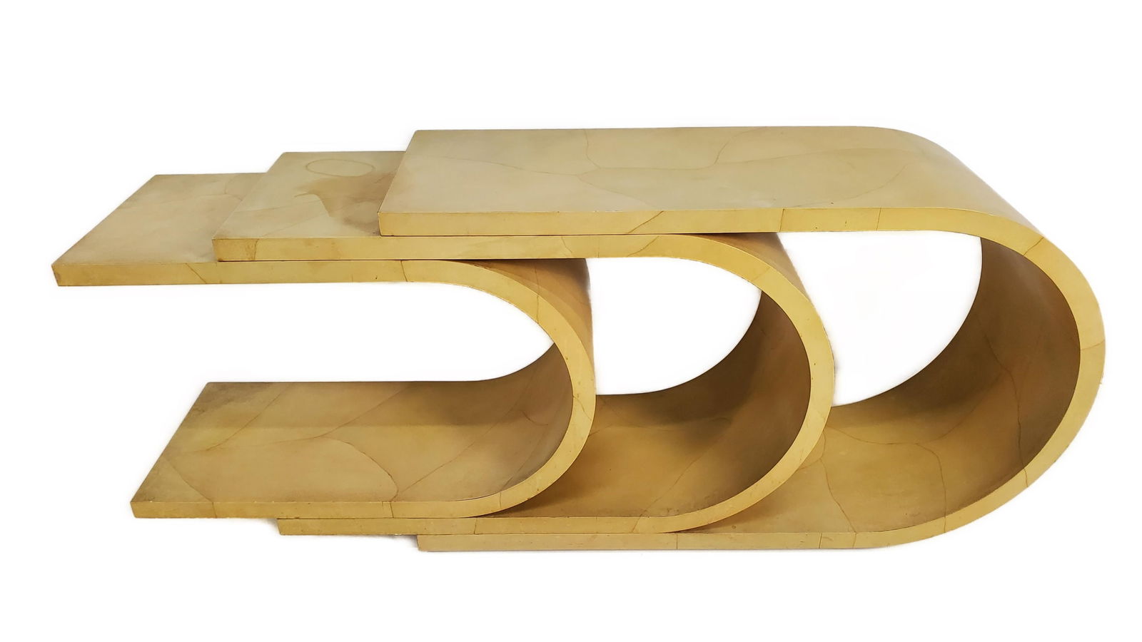 Modern Karl Springer Style Faux Animal Skin Wrapped C-Form Console Table, 20th Century, 27 3/4" h. (1 of 3)