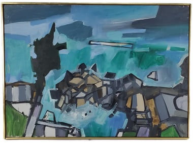 John Hultberg (American, 1922-2005) Pine and Rocks, Oil on canvas, Signed, with Franklin Siden