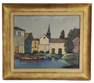 Louis Valtat (French, 1869-1952) Boats in a French Country Town, Oil on canvas, Signed L. Valtat