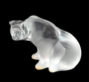 Lalique France Frosted Crystal Glass Bear, 6" h. 5 3/4" w. 3 3/4" d.