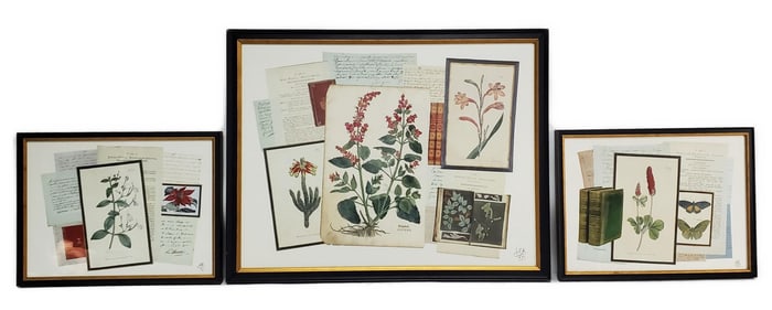 Three Marquis Jean-Charles Ratisbonne de Ravenel (born 1950) Collages on paper with Botanical
