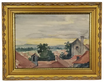 Marion Kavanaugh Wachtel (American, 1873-1954) Rooftop View with Mountains Vista, Watercolor on