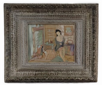 French School in the Manner of Eduard Vuillard (1868-1940) Interior Scene with Seated Female Figure,