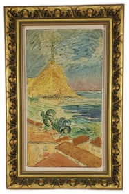 French School (Late 19th/Early 20th Century), Coastline Landscape with Rooftops and an Erupting
