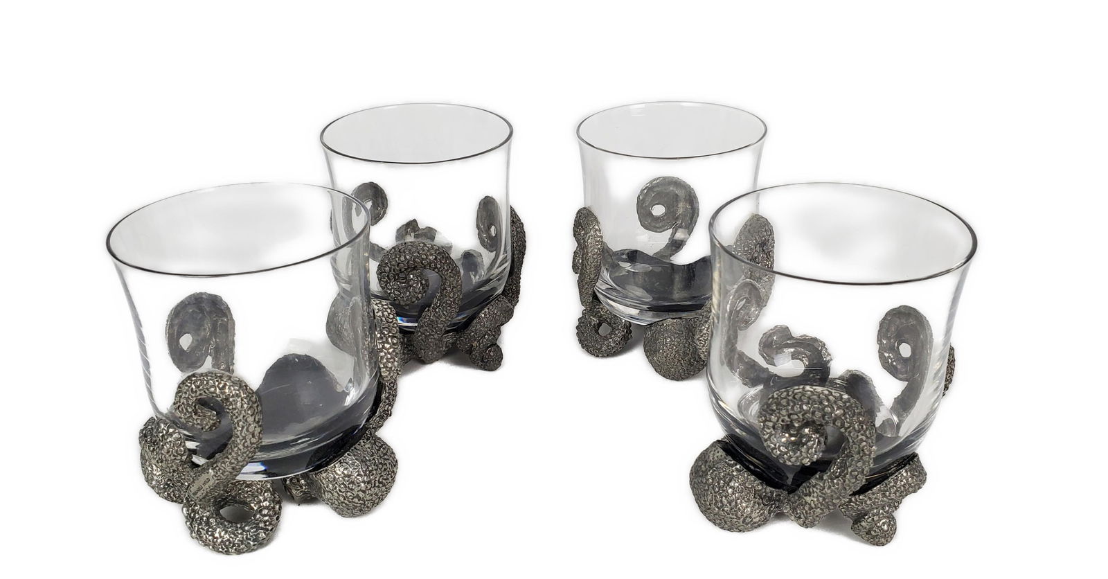 Four Frankli Wild by Royal Selangor Pewter and Glass Octopus Drinking Glasses, 20th Century, marked, (1 of 3)