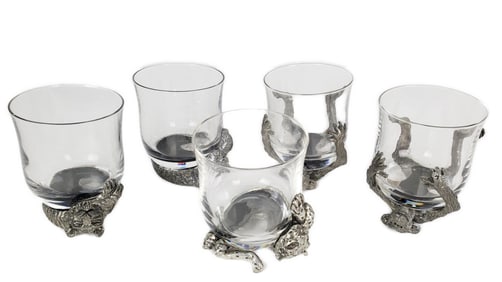 Five Frankli Wild by Royal Selangor Pewter and Glass Animal Drinking Glasses, 20th Century, to