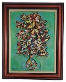 Rene Portocarrero (Cuban, 1912-1985) Still Life of a Vase with Flowers, Oil on canvas, Signed