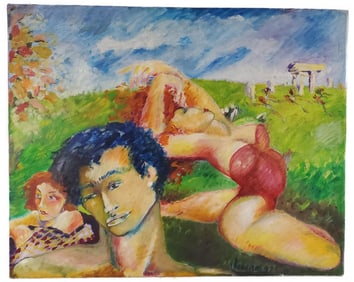 German Venegas (Mexican, b. 1959) Landscape with Figures, Oil on canvas, Signed Venegas and dated