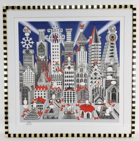 Pedro Friedeberg (Mexican, 1936-1978) City of a Million with 25 Hard Boiled Eggs, Silkscreen, Signed