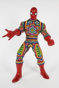 Rick Wolfryd aka Chroma (American, b. 1953) Spiderman, Mixed Media Sculpture with intricate Huichol