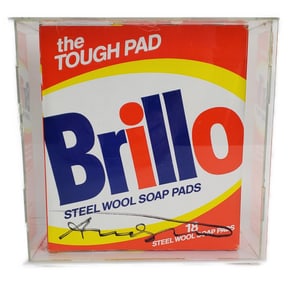 Andy Warhol (American, 1928-1987) Brillo Box, c. 1975, Signed in black marker, 8" x 8"x 4", mounted