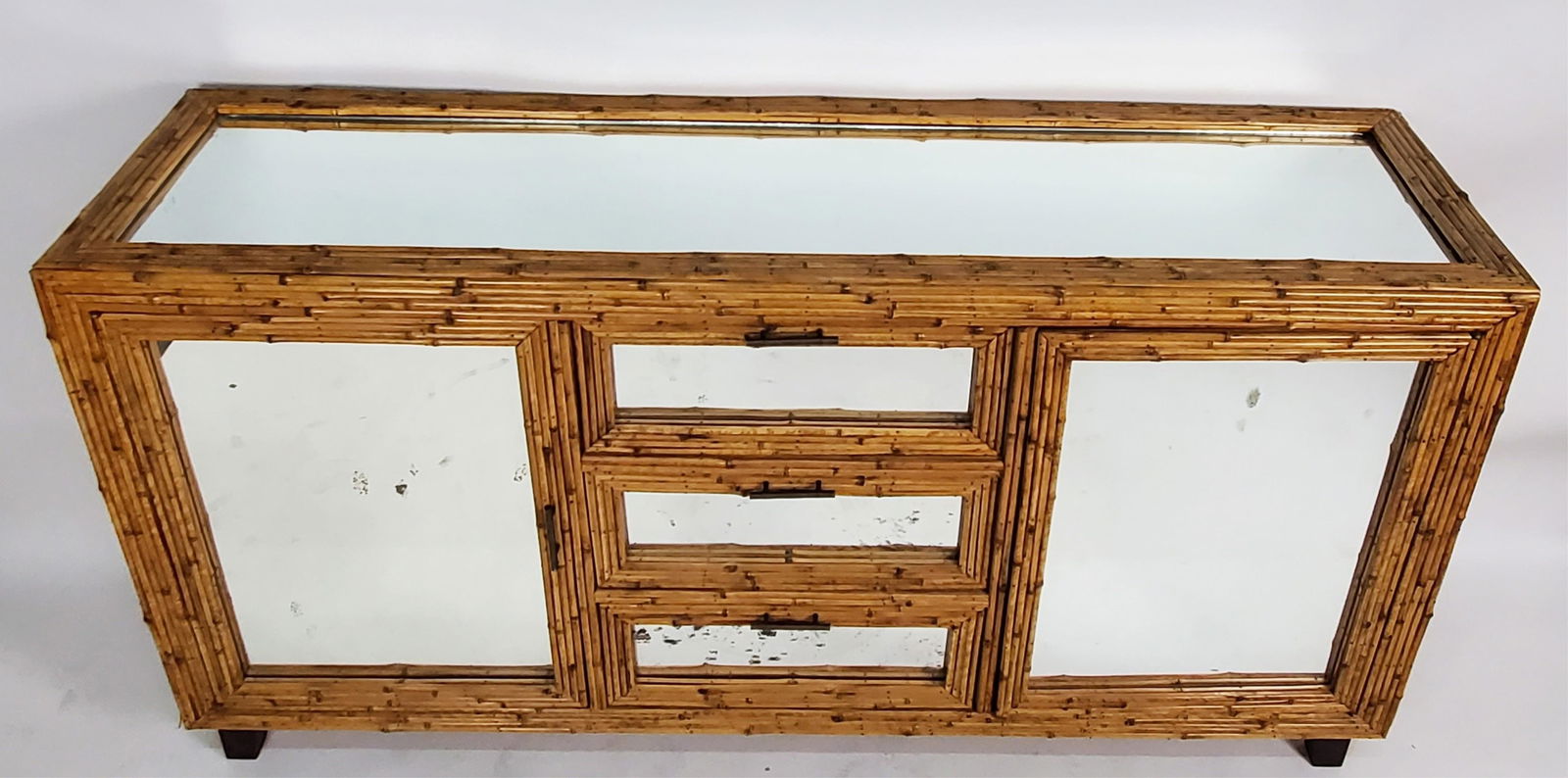 Vintage Split Bamboo Credenza with Two Doors and Three Drawers, fitted with shelves, 34 3/4" h. 66 (1 of 5)