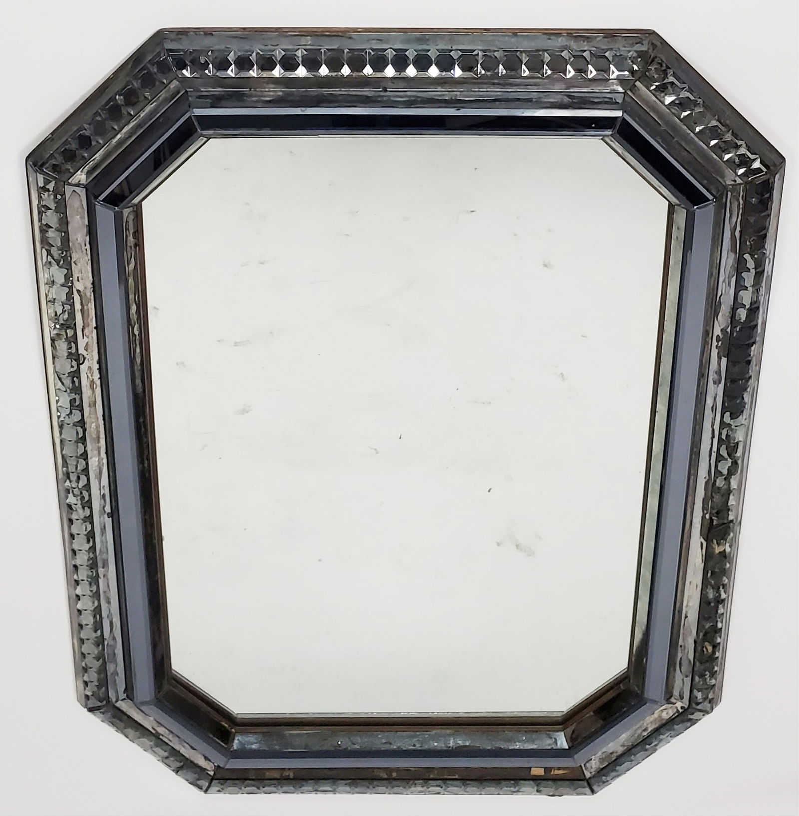 Vintage Beveled Glass Octagonal Mirror, 42" h. 31 1/2" w., some pitting to mirrors from age. (1 of 4)