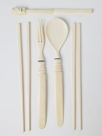 Grouping of Four Carved Objects to include: a Salad Set, Two Pairs of Chopsticks, and a Chinese