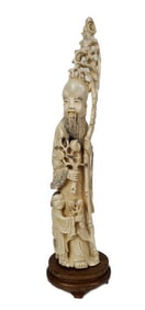 Chinese Carved Figure of Shou Lao with Staff and Acolyte, 12"h. 2 1/2" w.