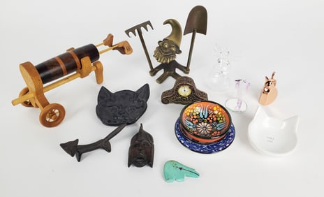 Group of Fourteen Misc. Objects and Collectibles, including a bronze gnome marked Germany, various