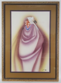 Robert Redbird (Native American, 1939-2016) Kiowa Woman, Watercolor on paper, Signed and inscribed