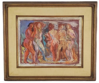 Eugenie Baizerman ((Polish/American, 1899-1949) Etude for Women, Oil on board, Signed, titled, and