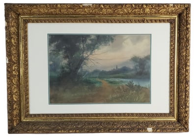 Francois Antoine Leon Fleury (French, 1804-1858) River Landscape, Watercolor and gouache on paper,