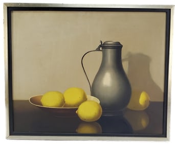 A 20th Century Oil on Canvas Painting, Still Life with Lemons, Signed lower right, 16" x 20",