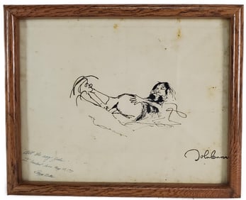 John Lennon (English, 1940-1980) Ink on paper drawing, Signed lower right, Inscribed with a notation