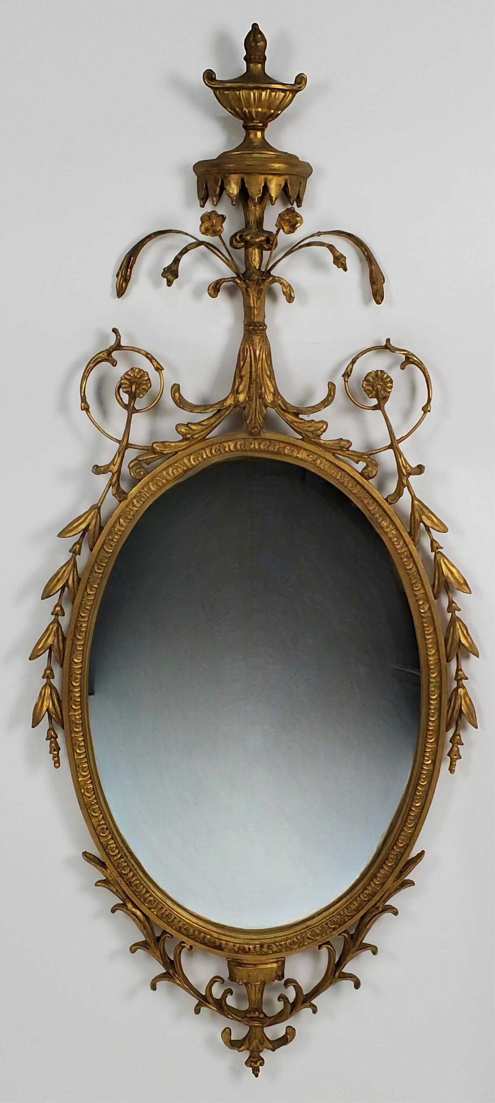 Antique Adams Style Giltwood Oval Mirror, 52 3/4" h. 22 1/2" w. (1 of 5)