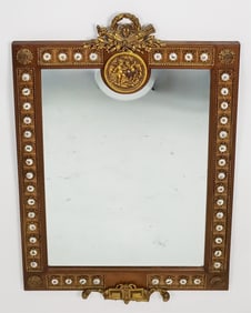 Antique French Louis XVI Style Wall Mirror with porcelain round plaques painted with flowers and